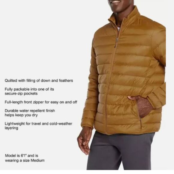 Eddie Bauer Men's Down Packable Lightweight Jacket Size S Golden Brown New - Picture 11 of 14